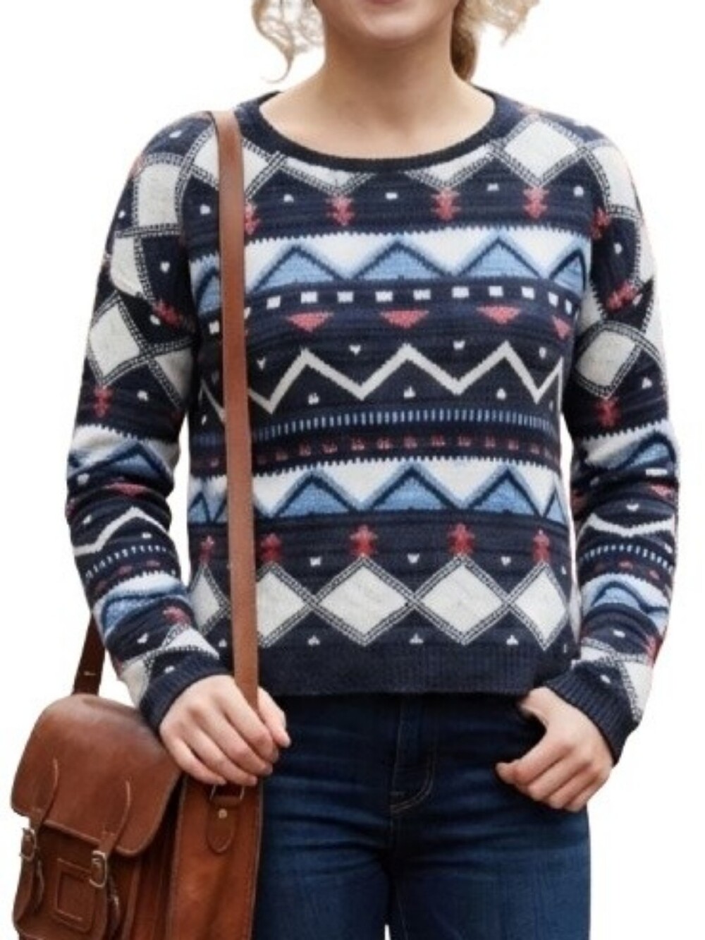 Hollister Geo-Print Sweater Dark Blue Mixed Print Cotton Blend Winter Cabin